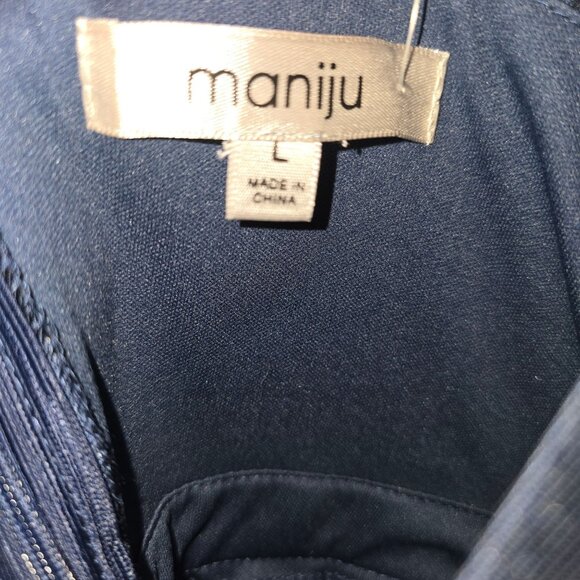 Maniju Women's Navy High Sheen Pocket Mini A-line Flair Dress, NWT, Sz. L - Picture 6 of 6
